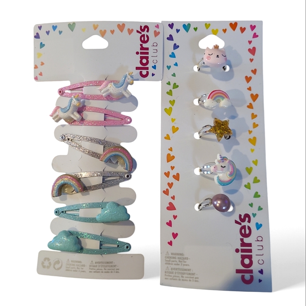Girl's Claire's Club Hair Clips & Ring Set Accessories Lot Of 2! 🩷🩵